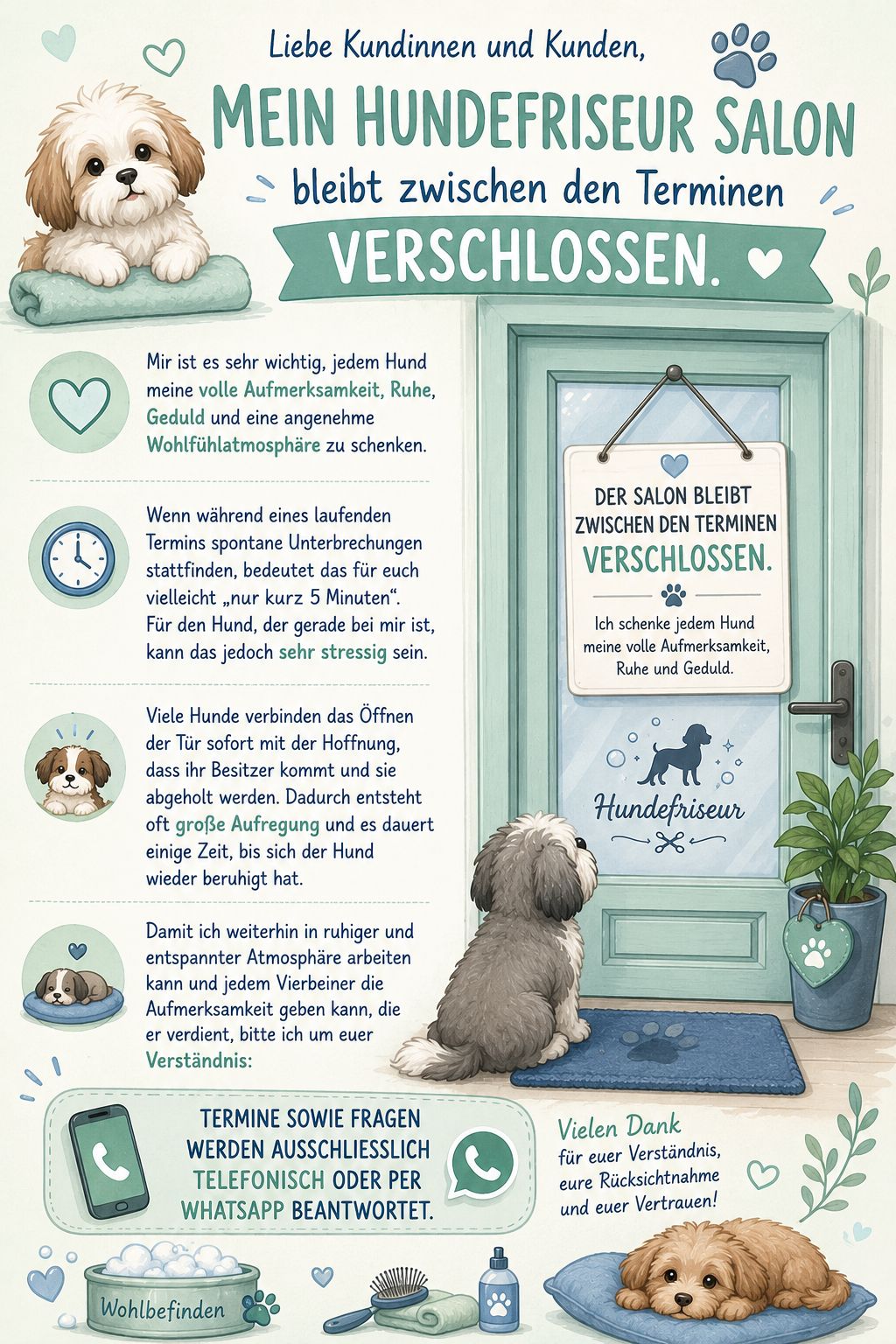 Wichtige Kundeninformation: Der Salon bleibt zwischen den Terminen geschlossen.
